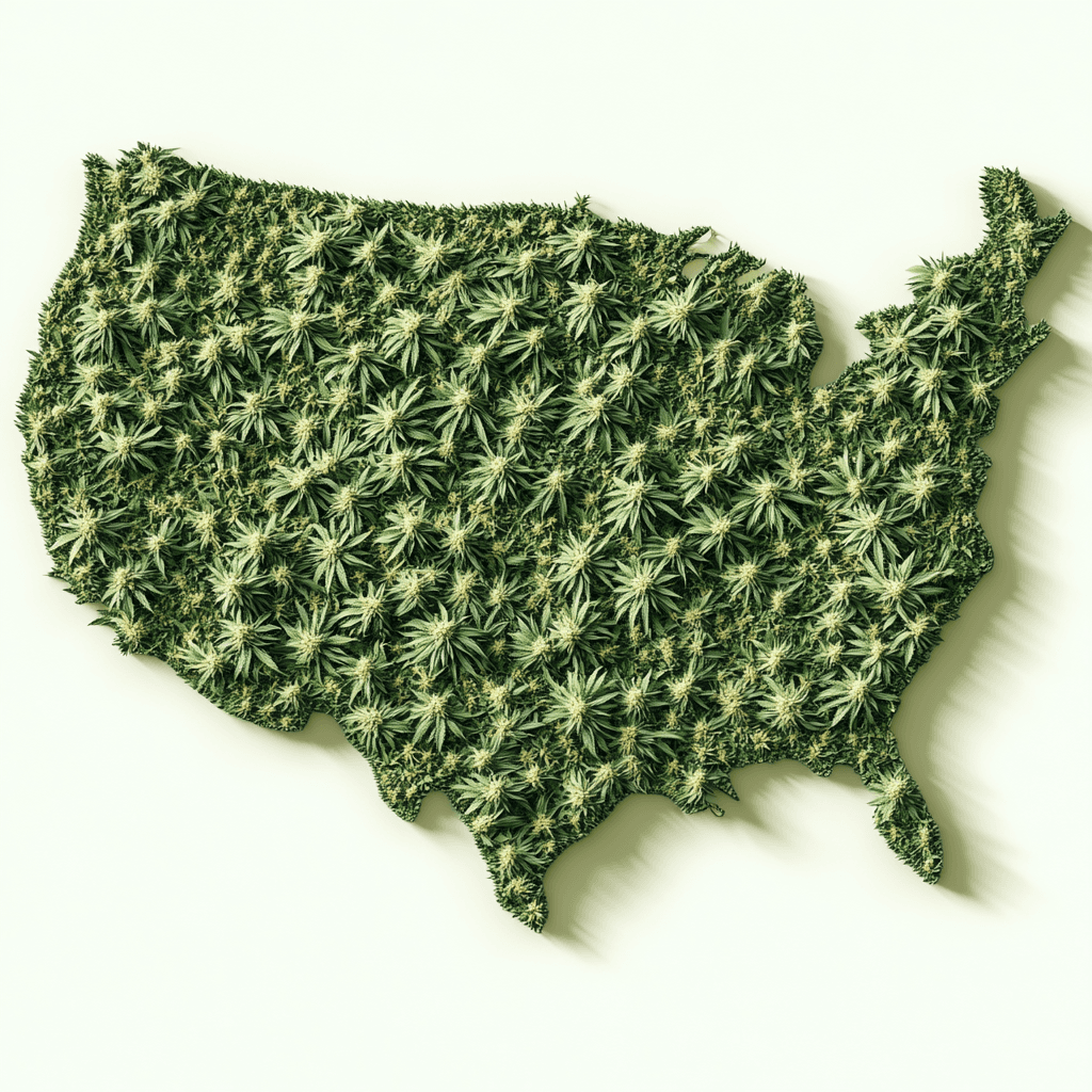 USA cannabis map: Image by gwendolyn salas / MJH Life Sciences using AI