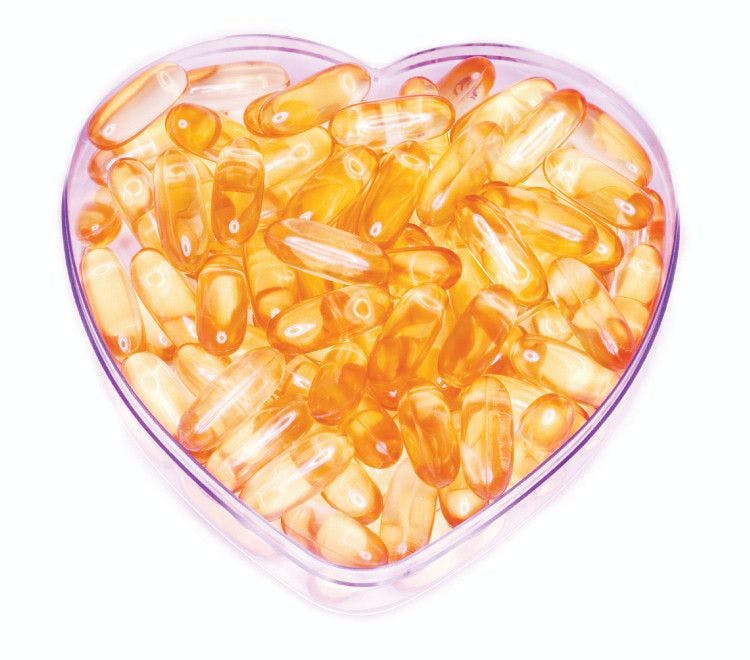 omega-3 capsules in the shape of a heart